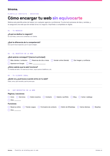 Portada de la plantilla «Cómo encargar tu web sin equivocarte»